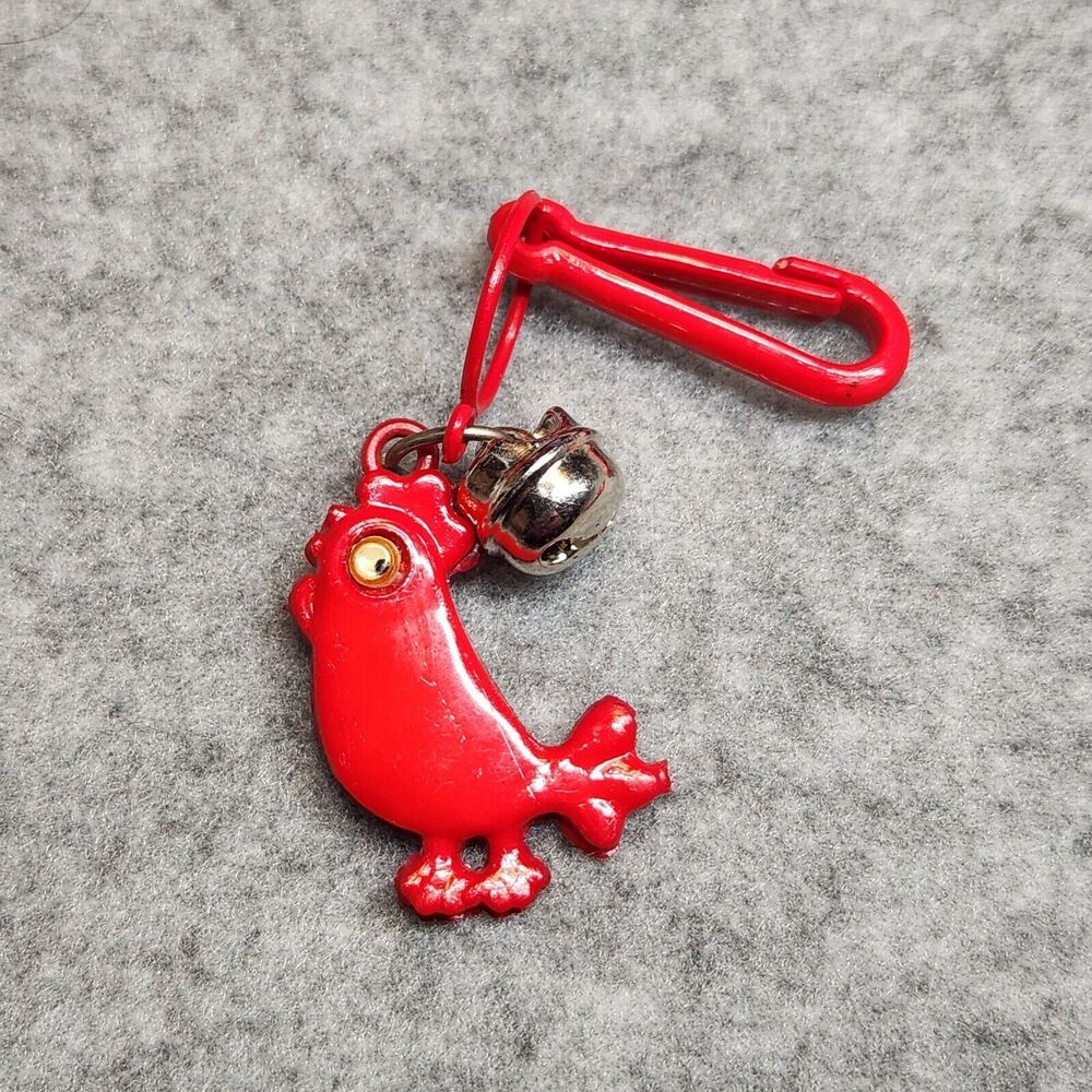 Rare Vintage 1980s Plastic Bell Charm Red Chicken For 80s Charm Necklace